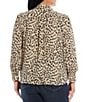 Color:Khaki Haze - Image 2 - Plus Size Point Collar Long Sleeve Leopard Print Button Down Blouse