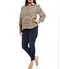Color:Khaki Haze - Image 3 - Plus Size Point Collar Long Sleeve Leopard Print Button Down Blouse