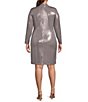 Color:Steel - Image 2 - Plus Size Long Sleeve Mock Neck Foiled Ruched Sheath Dress