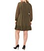 Color:Light Olive - Image 2 - Plus Size Long Sleeve Split V-Neck Ruffle Hem Shift Dress
