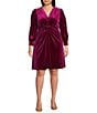 Color:Fuchsia - Image 1 - Plus Size Long Sleeve Velvet Twist V-Neck Long Sleeve Sheath Dress