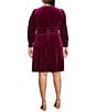Color:Fuchsia - Image 2 - Plus Size Long Sleeve Velvet Twist V-Neck Long Sleeve Sheath Dress