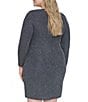Color:Navy - Image 2 - Plus Size Lurex Metallic Knit Glitter Asymmetrical Neck Long Sleeve Ruched Side Bodycon Dress