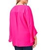 Color:Hot Pink - Image 6 - Plus Size Luxe Crepe De Chine 3/4 Ruffle Sleeve V-Neck Crisscross Hem Tunic