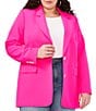 Color:Hot Pink - Image 1 - Plus Size Notch Lapel Pocketed Boyfriend Blazer