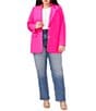 Color:Hot Pink - Image 3 - Plus Size Notch Lapel Pocketed Boyfriend Blazer