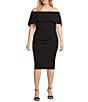 Color:Black - Image 1 - Plus Size Off-the-Shoulder Short Sleeve Foldover Sheath Dress