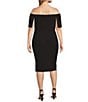 Color:Black - Image 2 - Plus Size Off-the-Shoulder Short Sleeve Foldover Sheath Dress