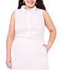 Vince Camuto Plus Size Point Collar Sleeveless Button Down Blouse, Color:Ultra White - Image 1