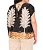Vince Camuto Plus Size Coordinating Leaf Printed Crew Neck Short Sleeve Caftan Blouse, Color:Rich Black - Image 2