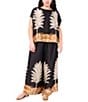 Vince Camuto Plus Size Coordinating Leaf Printed Crew Neck Short Sleeve Caftan Blouse, Color:Rich Black - Image 4
