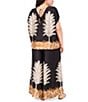 Vince Camuto Plus Size Coordinating Leaf Printed Crew Neck Short Sleeve Caftan Blouse, Color:Rich Black - Image 5