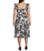 Vince Camuto Plus Size Printed Square Neck Sleeveless Tiered Midi Dress, Color:Black - Image 2