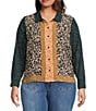 Vince Camuto Plus Size Printed Woven Long Sleeve Border Button Front Shirt, Color:Deep Forest - Image 1