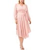 Color:Pink Orchid - Image 1 - Plus Size Raining Dots Print V-Neck Long Sleeve Belted Tie Waist A-Line Midi Dress