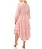 Color:Pink Orchid - Image 2 - Plus Size Raining Dots Print V-Neck Long Sleeve Belted Tie Waist A-Line Midi Dress
