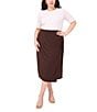 Vince Camuto Plus Size Ruched Pencil Midi Skirt, Color:Chocolate - Image 3