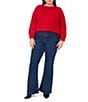 Vince Camuto Plus Size Sequin Round Neck Long Sleeve Sweater, Color:Luminous Red - Image 3