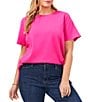 Color:Hot Pink - Image 1 - Plus Size Short Sleeve Crew Neck Solid Knit Tee Shirt