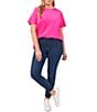 Color:Hot Pink - Image 3 - Plus Size Short Sleeve Crew Neck Solid Knit Tee Shirt