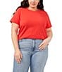 Color:Tulip Red - Image 1 - Plus Size Short Sleeve Crew Neck Solid Knit Tee Shirt