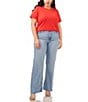 Color:Tulip Red - Image 3 - Plus Size Short Sleeve Crew Neck Solid Knit Tee Shirt