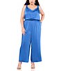 Color:Sapphire Blue - Image 1 - Plus Size Sleeveless V-Neck Belted Straight Leg Jumpsuit