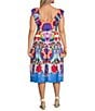 Vince Camuto Plus Size Smocked Square Neck Sleeveless Printed Fit And Flare Midi Dress, Color:Multi - Image 2