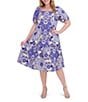 Vince Camuto Plus Size Square Neck Short Puff Sleeve A-Line Midi Dress, Color:Blue - Image 1