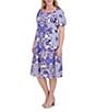 Vince Camuto Plus Size Square Neck Short Puff Sleeve A-Line Midi Dress, Color:Blue - Image 3