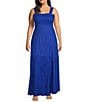 Color:Cobalt - Image 1 - Plus Size Square Neck Sleeveless Empire Waist Maxi Dress