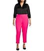 Color:Hot Pink - Image 3 - Plus Size Straight Leg Front Pleat Cuffed Hem Soho Stretch Twill Tailored Pants