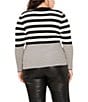 Color:Rich Black - Image 2 - Plus Size Striped Ribbed Knit V-Neck Long Sleeve Button Front Cardigan