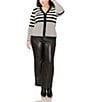 Color:Rich Black - Image 3 - Plus Size Striped Ribbed Knit V-Neck Long Sleeve Button Front Cardigan