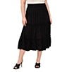 Color:Rich Black - Image 1 - Plus Size Tiered Smocked Elastic Waist Pull-On Midi Skirt