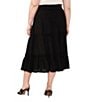 Color:Rich Black - Image 2 - Plus Size Tiered Smocked Elastic Waist Pull-On Midi Skirt