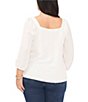 Color:New Ivory - Image 2 - Plus Size Sweetheart Neck 3/4 Puff Sleeve Elastic Shoulder Rumple Blouse