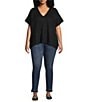 Vince Camuto Plus Size V-Neck Dolman Short Sleeve Boxy Top, Color:Rich Black - Image 3