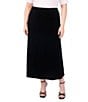 Vince Camuto Plus Size Velvet Midi Pull On Skirt, Color:Rich Black - Image 1