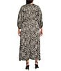 Vince Camuto Plus Size Wild Zebra Print Satin Yoryu V-Neck 3/4 Sleeve Belted A-Line Midi Dress, Color:Rich Black - Image 2