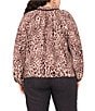 Vince Camuto Plus Size Woven Cheetah Print V-Neck Long Sleeve Shirt, Color:Rich Taupe - Image 2