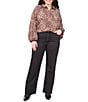 Vince Camuto Plus Size Woven Cheetah Print V-Neck Long Sleeve Shirt, Color:Rich Taupe - Image 3