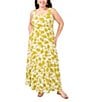 Vince Camuto Plus Size Woven Floral Print Square Neck Sleeveless Shift Maxi Dress, Color:Green Oasis - Image 1