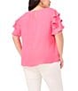 Vince Camuto Plus Size Woven Round Neck Tiered Ruffle Short Sleeve Blouse, Color:Pink Bliss - Image 2
