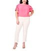 Vince Camuto Plus Size Woven Round Neck Tiered Ruffle Short Sleeve Blouse, Color:Pink Bliss - Image 3
