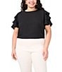Vince Camuto Plus Size Woven Round Neck Tiered Ruffle Short Sleeve Blouse, Color:Rich Black - Image 1