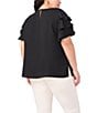 Vince Camuto Plus Size Woven Round Neck Tiered Ruffle Short Sleeve Blouse, Color:Rich Black - Image 2