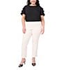 Vince Camuto Plus Size Woven Round Neck Tiered Ruffle Short Sleeve Blouse, Color:Rich Black - Image 3