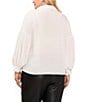 Color:New Ivory - Image 2 - Plus Size Woven Rumple Long Balloon Sleeve V-Neck Point Collar Blouse