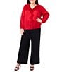 Vince Camuto Plus Size Woven V-Neck Long Sleeve Ruffle Blouse, Color:Cherry Red - Image 3